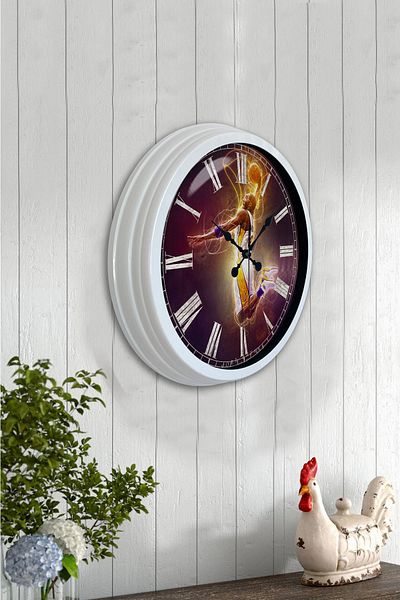Kasva Concept Cadou 40 Cm Ceas de Perete Baschet Metal Alb