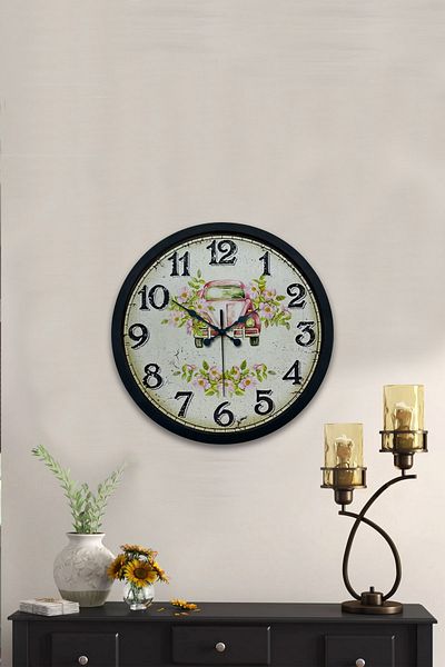 Kasva Concept Gift 36 Cm Black Metal Pink Turtle Wall Clock