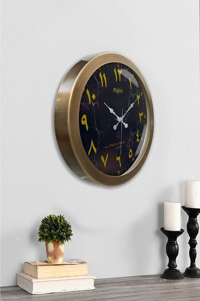 Kasva Concept Gift 36 cm Antique Metal Marble Pattern Arabic Wall Clock