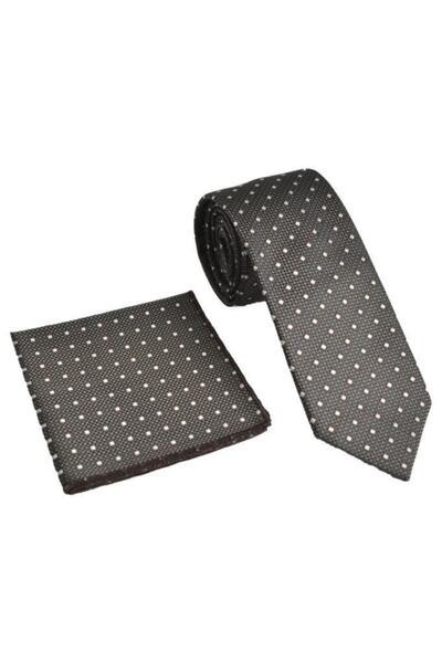 Brianze Мъжка карирана кафява вратовръзка с кърпичка