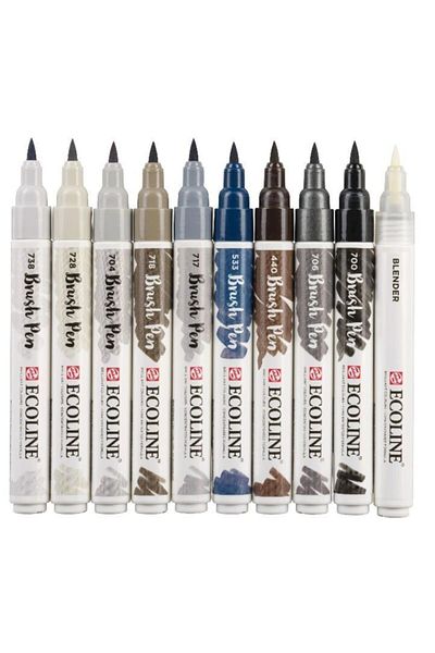 Talens Ecoline Brush Pen Brush Tip Pen Set 10 Colors Gray Colors