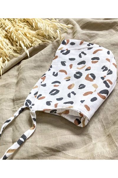 Li Puna Leopard Patterned Muslin Baby Bonnet Lpbn03