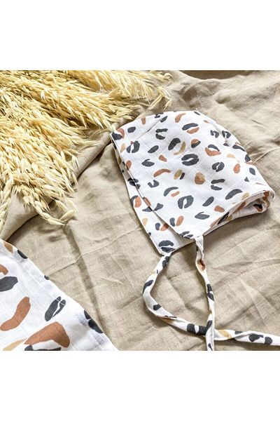 Li Puna Leopard Patterned Muslin Baby Bonnet Lpbn03