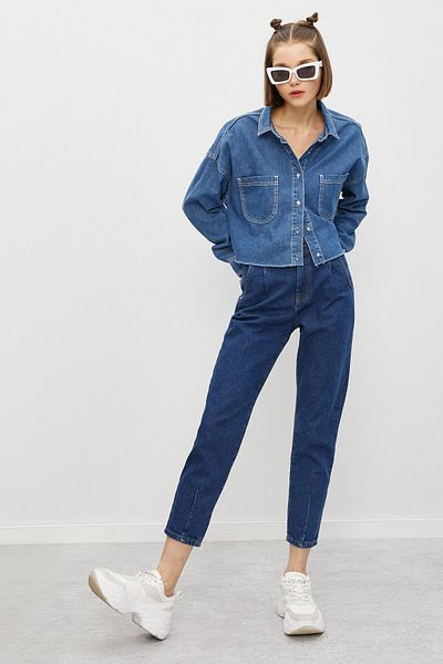 Koton High Waist Pleated Jeans - Mom Jean