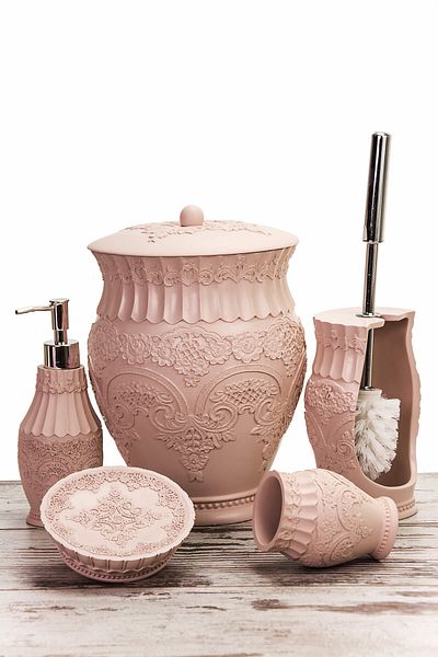 MUKKO HOME Πολυεστερικό Σετ Μπάνιου 5 τεμαχίων Flora Powder Pink Bat033