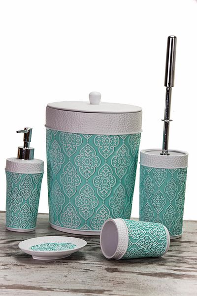 MUKKO HOME Πολυεστερικό Σετ Μπάνιου 5 τεμαχίων Δαντέλα Τυρκουάζ Bat041