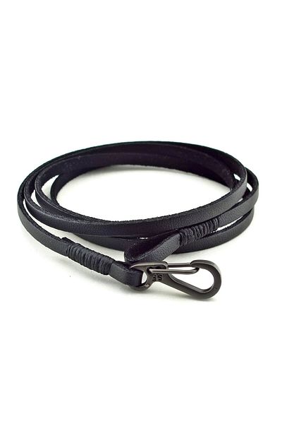 Solfera Anthracite Black Leather Four Rows Wrap Men's Bracelet with Metal Hooks Bt317