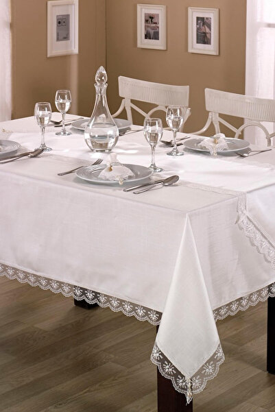 Bilgiçler Güpürlü Masa Örtüsü Takımı Krem
