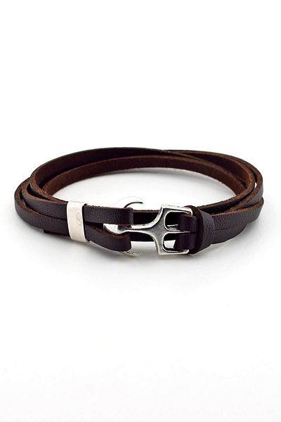 Solfera Men's Two Sira Wrap Anchor Brown Original Leather Bracelet BT370