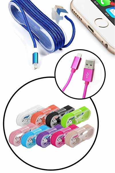 Buffer Örgü Şeklinde Renkli Şarj Data Kablosu: 1.5 M Apple