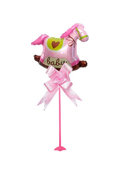 Kazanabil Horse Figured Party Table Decoration Foil Balloon with Sticks Pink