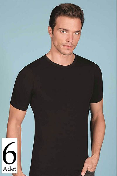 Berrak Men's Black Undershirt - 6-Piece Lycra, Short Sleeve, Crew Neck MBR10246