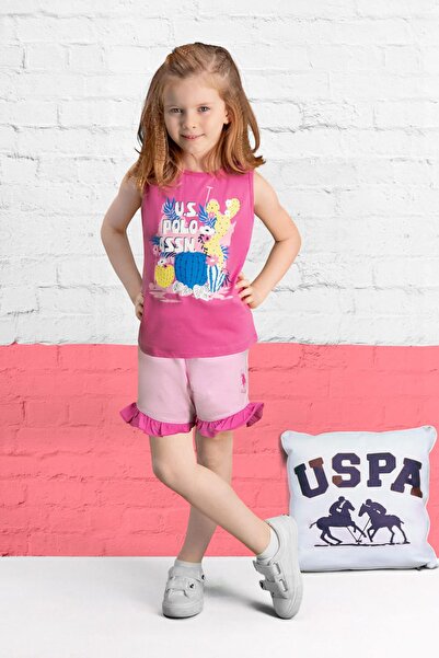 U.S. Polo Assn. Lisanslı Fuşya Kız Çocuk Şort Takım