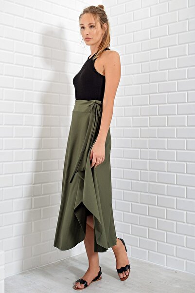 Trend Alaçatı Stili Women's Khaki Asymmetrical Cut Skirt ALC-5402