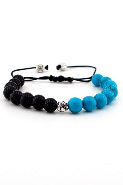 Solfera Men's Blue Turquoise Onyx Natural Stone Bracelet B623
