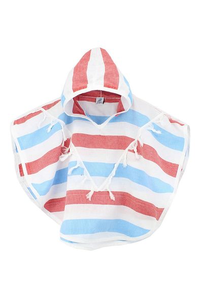 Bedinn Peshtemal Poncho Rainbow Red Blue