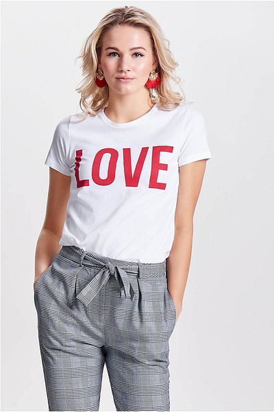 ONLY Women's White-Red T-Shirt -15152829