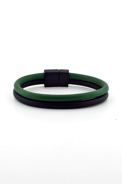 Solfera Men's Green Black Two-Row Leather Magnet Bracelet BT336