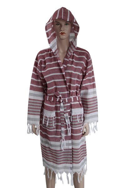 Bedinn Peshtemal Robe Hooded Alesta red-Grey