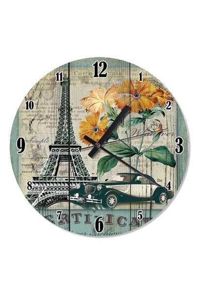 Generic Brand 30 cm Diameter Classic Car and Eiffel Shaped Wall Clock