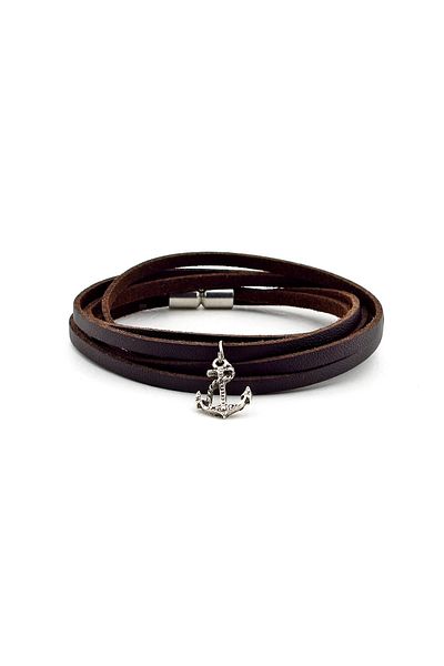 Solfera Men's Brown Wrapped Anchor Leather Bracelet Bt124