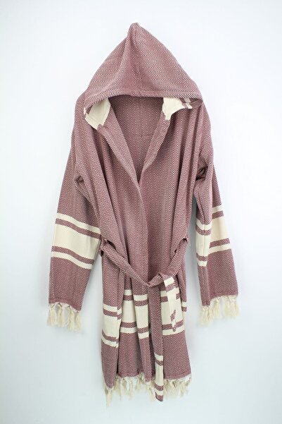 Bedinn Пештемаль халат з смужками на спині бордового кольору