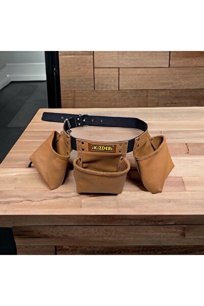 İKİZ DERİ ÜRÜNLERİ Geniş Bölmeli Üç Cepli Deri Çivi Önlüğü