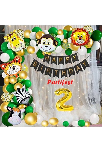 Parti Station Safari Hayvanlar 2 Yaş Balon Set Safari Konsept Helyum Balon Se...