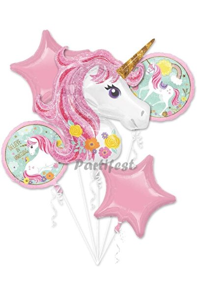 Parti Station Unicorn Yaş Balon Set Unicorn Konsept Helyum Balon Set Doğum Gü...