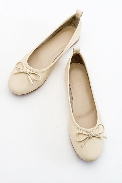 LuviShoes 01 Ecru Beige Genuine Leather Women's Ballet Shoes