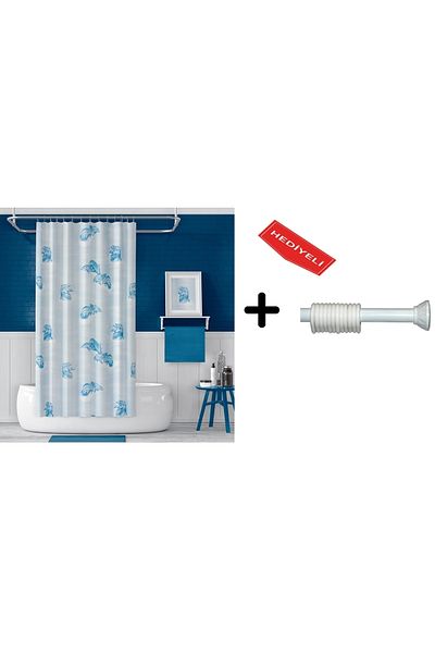 Zethome Perdeau de duș pentru baie 7085 110x200 Suport pentru țeavă pentru perdea 90x130 Cadou