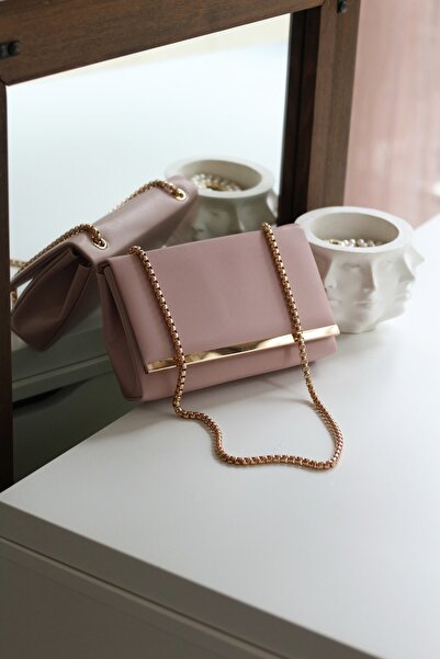 Moom Bag Geantă de umăr cu lanț detaliat cu dungi pudrate pentru femei