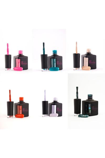 PIOVERE 6 Lı Set Kalıcı Oje (Pembe, Turkuaz, Koyu Turuncu, White Mocca, Gri, Siyah Yeşil) 15ml