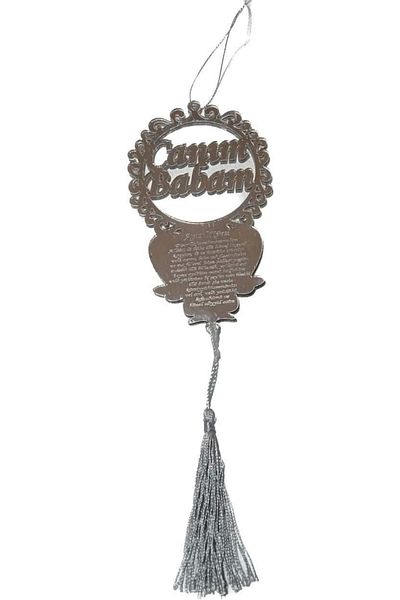 GÜVEN Plexi Auto Rearview Mirror Ornament ''My Dear Dad'' Silver Color