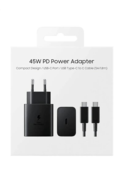 Genos Samsung Tüm Modellere Uyumlu 45w Type-c Süper Hızlı Şarj Aleti + 1 m Kablo Set 45 Watt Siyah Renk
