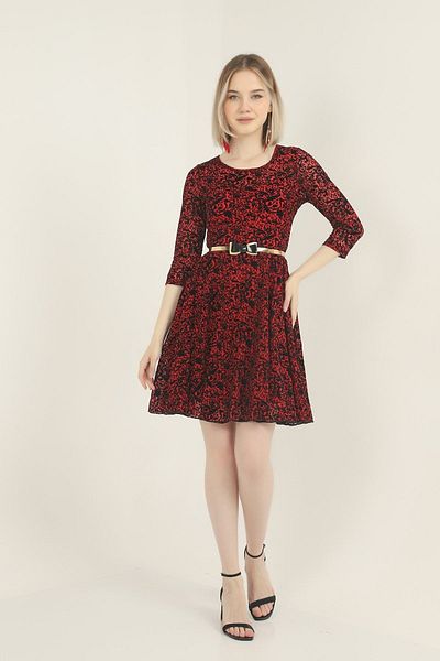 VERA LİFE Rochie din dantela din catifea cu centura