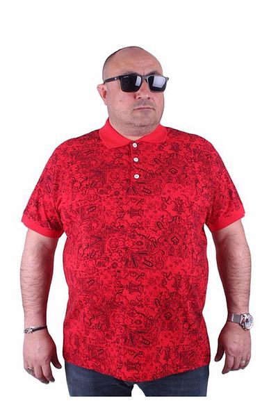 Starbattal Large Size Polo Neck T-Shirt Shawl Pattern 23410 Red