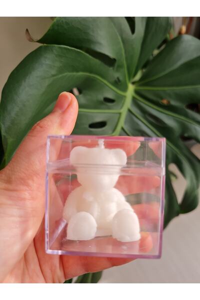 Verda Desing Kutulu Beyaz Ayıcık El Yapımı Dekoratif Tasarım Mum (6 Adet)