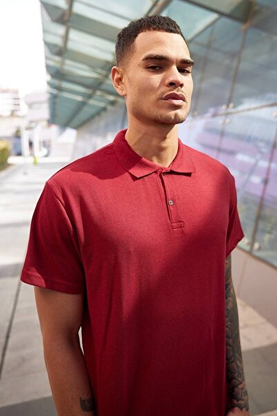 Buteks Bordo Spor Polo Yaka Düğmeli Pamuklu Casual Kısa Kollu Regular Fit T-s...