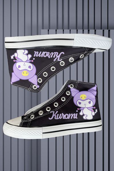 Köstebek Black New Anime Kuromi Basic Long Canvas Shoes
