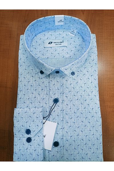 MUGİ Cămașă pentru bărbați Güncüoğlu cu mânecă lungă, fără buzunar, slim fit