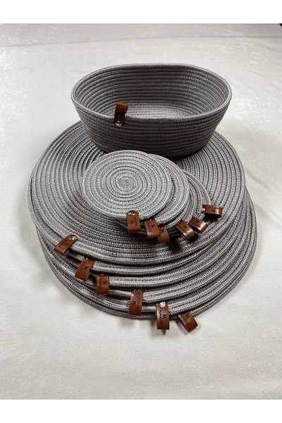 MaVaux Wicker Look Jute 13 Piece Plate / Placemat and Bread Dish / Set.
