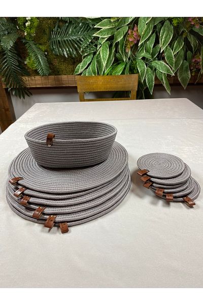 MaVaux Wicker Look Jute 13 Piece Plate / Placemat and Bread Dish / Set.