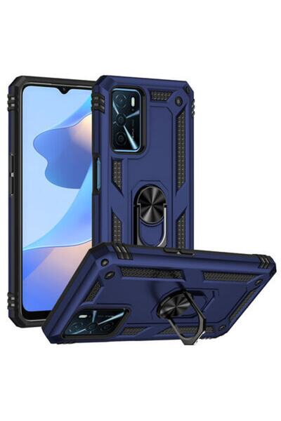 Rivor Oppo A16 Uyumlu Kılıf Military Armour Yüzüklü Standlı Koruyucu Kapak