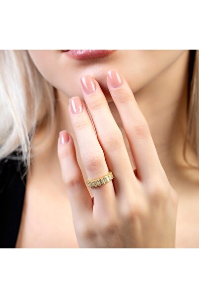 Tesbihane Sıralı Zirkon Taşlı Gold Renk Free Size Kişiye Özel Harf/isim Yazılı 925 Ayar Gümüş Kadın Yüzük