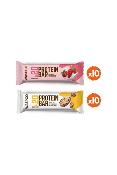 Waspco Protein Strawberry and Cookie Bar 40 Gr X 20 Pieces