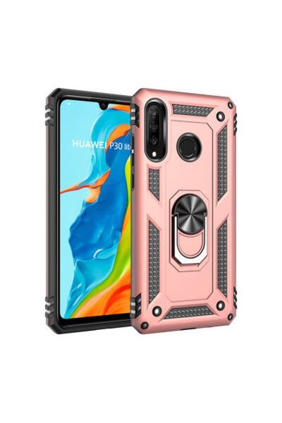 Rivor Huawei P30 Lite Uyumlu Kılıf Military Armour Yüzüklü Standlı Koruyucu K...