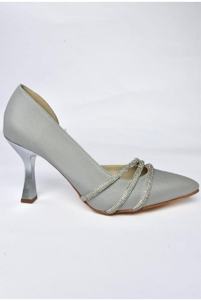 Fox Shoes P246068504 Pantofi de seară de damă cu toc subțire din material argintiu