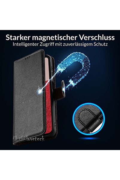 m.tk moveteck Samsung Galaxy A34 Compatible Case with Camera Protection 360 Full Containes Leather Textured Wallet Cover with Stand
