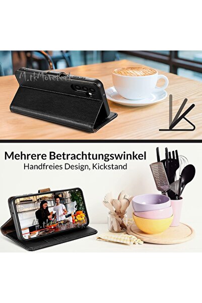 m.tk moveteck Samsung Galaxy A34 Compatible Case with Camera Protection 360 Full Containes Leather Textured Wallet Cover with Stand